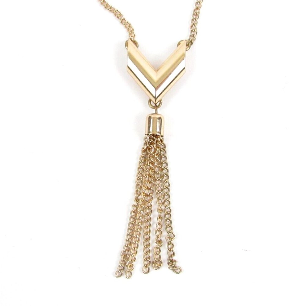 Gold Toned Necklace Y-shape with Chain Tassels 20" Long